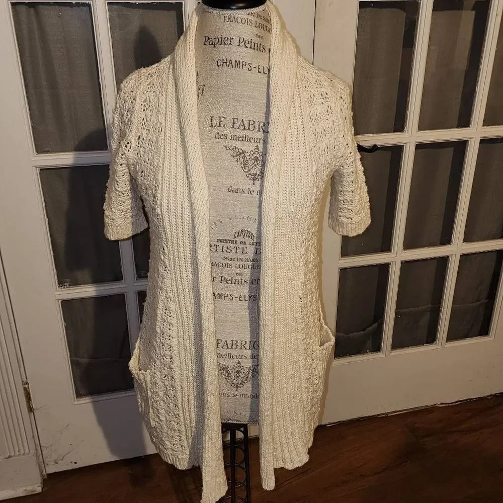 Moth Anthropologie Womens‎ Cream Open Front Cardigan Sweater Small